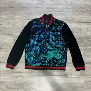 INC International Concepts Black and Blue Sequin Bomber Jacket